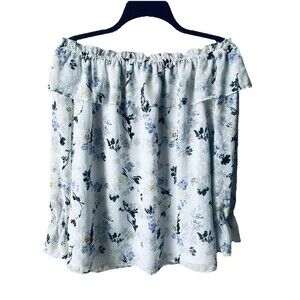 WHITE HOUSE BLACK MARKET FLORAL OFF SHOULDER RUFFLED SUMMER BLOUSE SIZE M